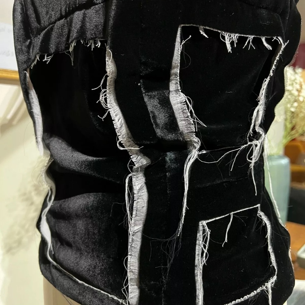 950$ MAISON MARGIELA TOP VELVET BLACK AND WHITE ZIPPER SIZE XS-S 40 IT - Picture 12 of 13